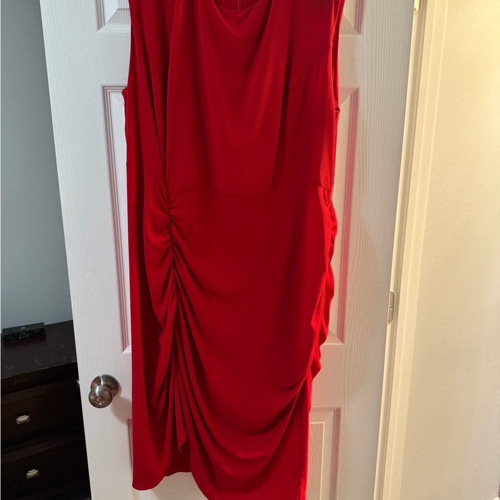 Lane Bryant Vibrant Red Gathered Midi Dress